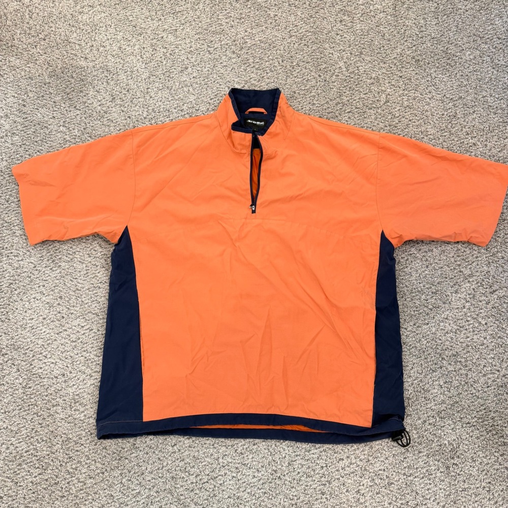 Bolle Golf Windbreaker Orange Navy Blue Quarter‎ Zip Short Sleeve Men's   Large